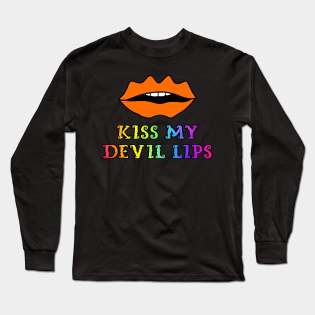 Orange Devil Lips Long Sleeve T-Shirt by coloringiship